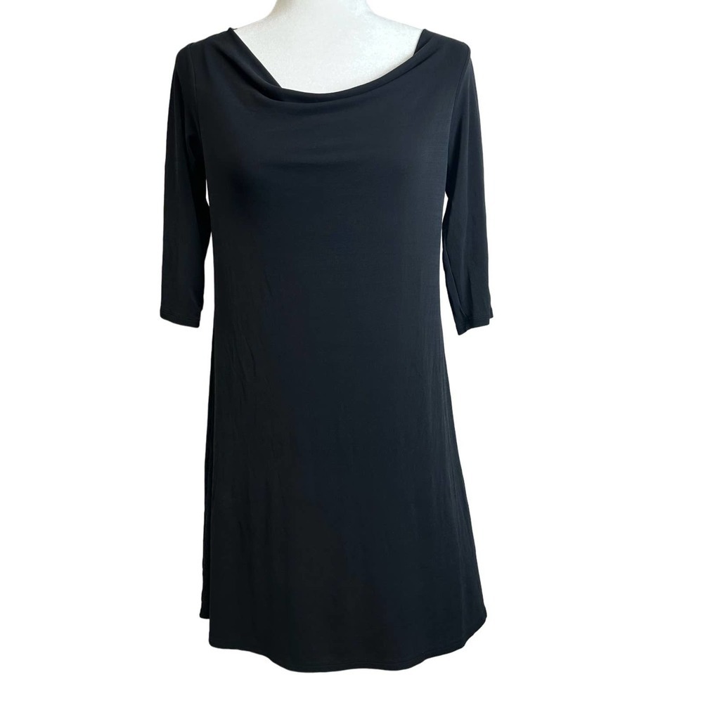 Eileen Fisher Y2K Dress Women’s sz. XS‎ 100% SILK Lagenlook Witchy Cowl 3/4